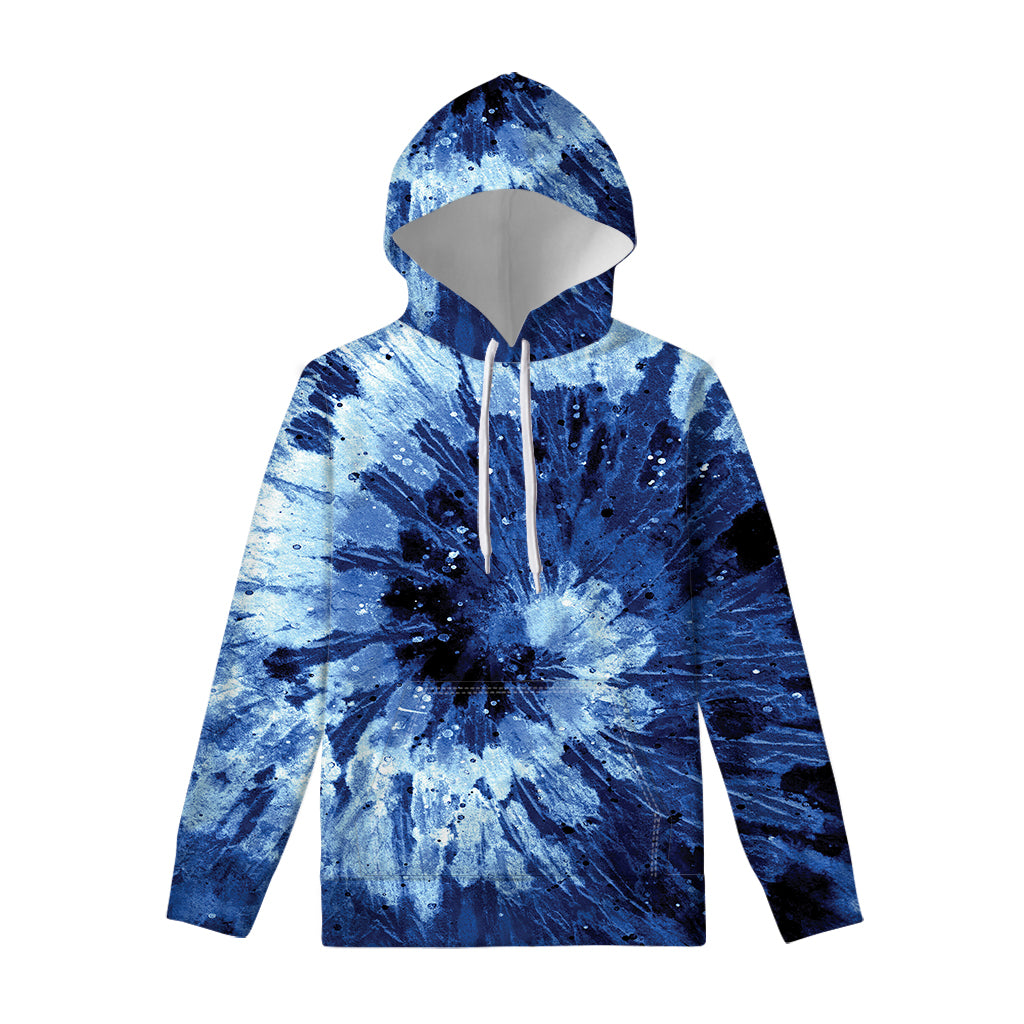 Blue And Black Tie Dye Print Pullover Hoodie