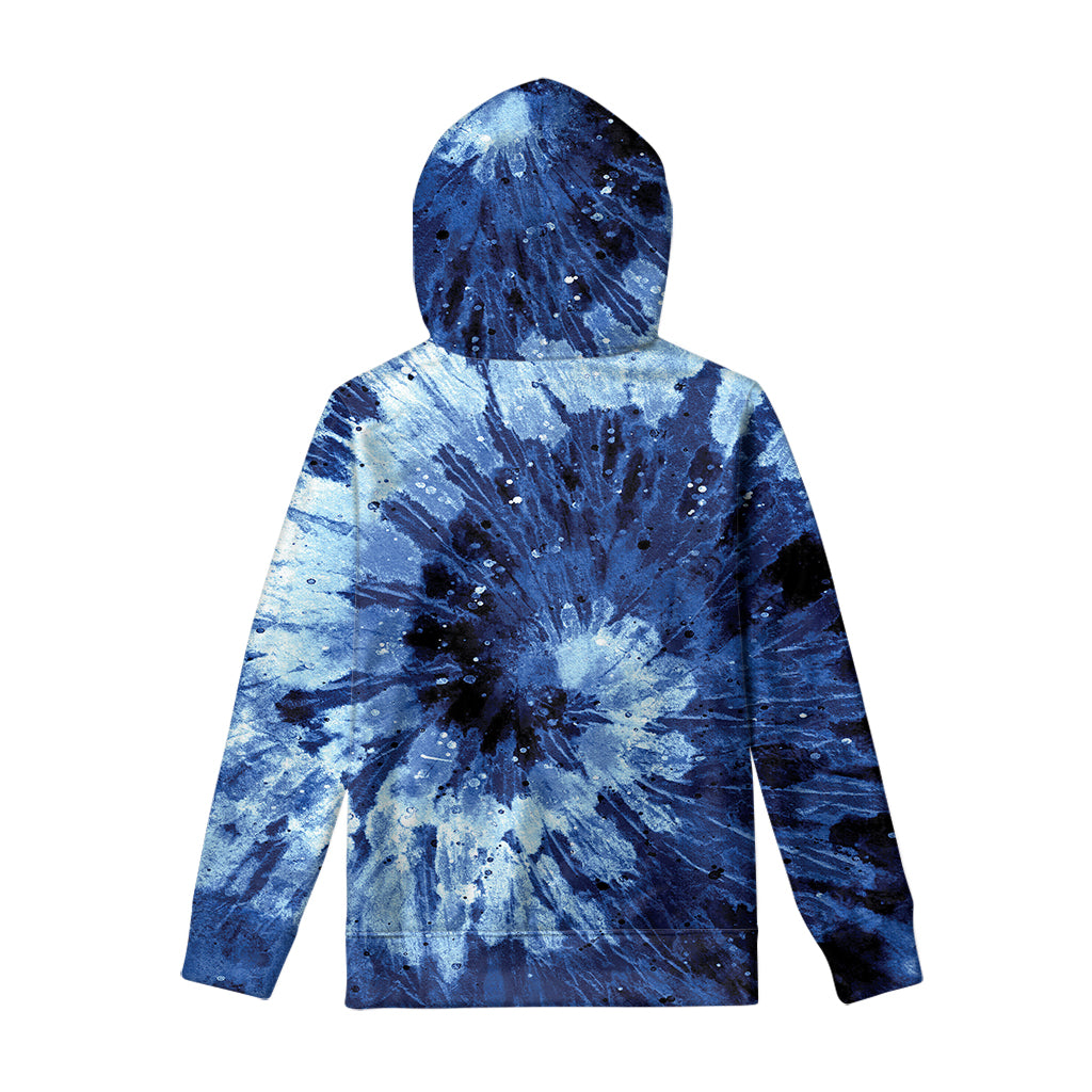 Blue And Black Tie Dye Print Pullover Hoodie
