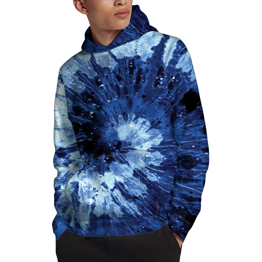 Blue And Black Tie Dye Print Pullover Hoodie