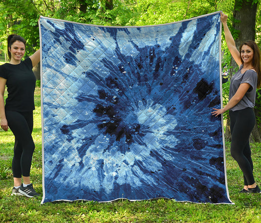 Blue And Black Tie Dye Print Quilt