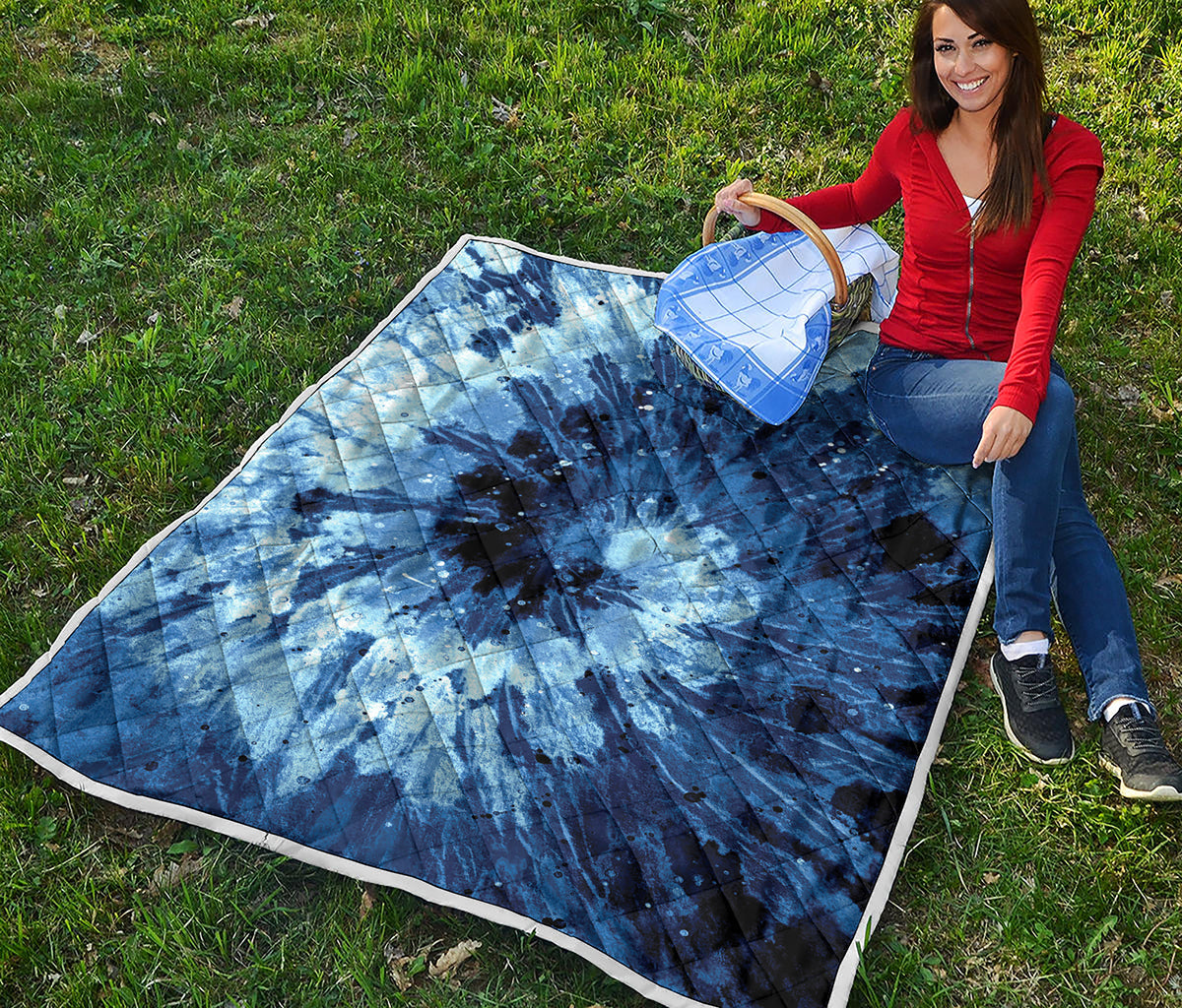 Blue And Black Tie Dye Print Quilt