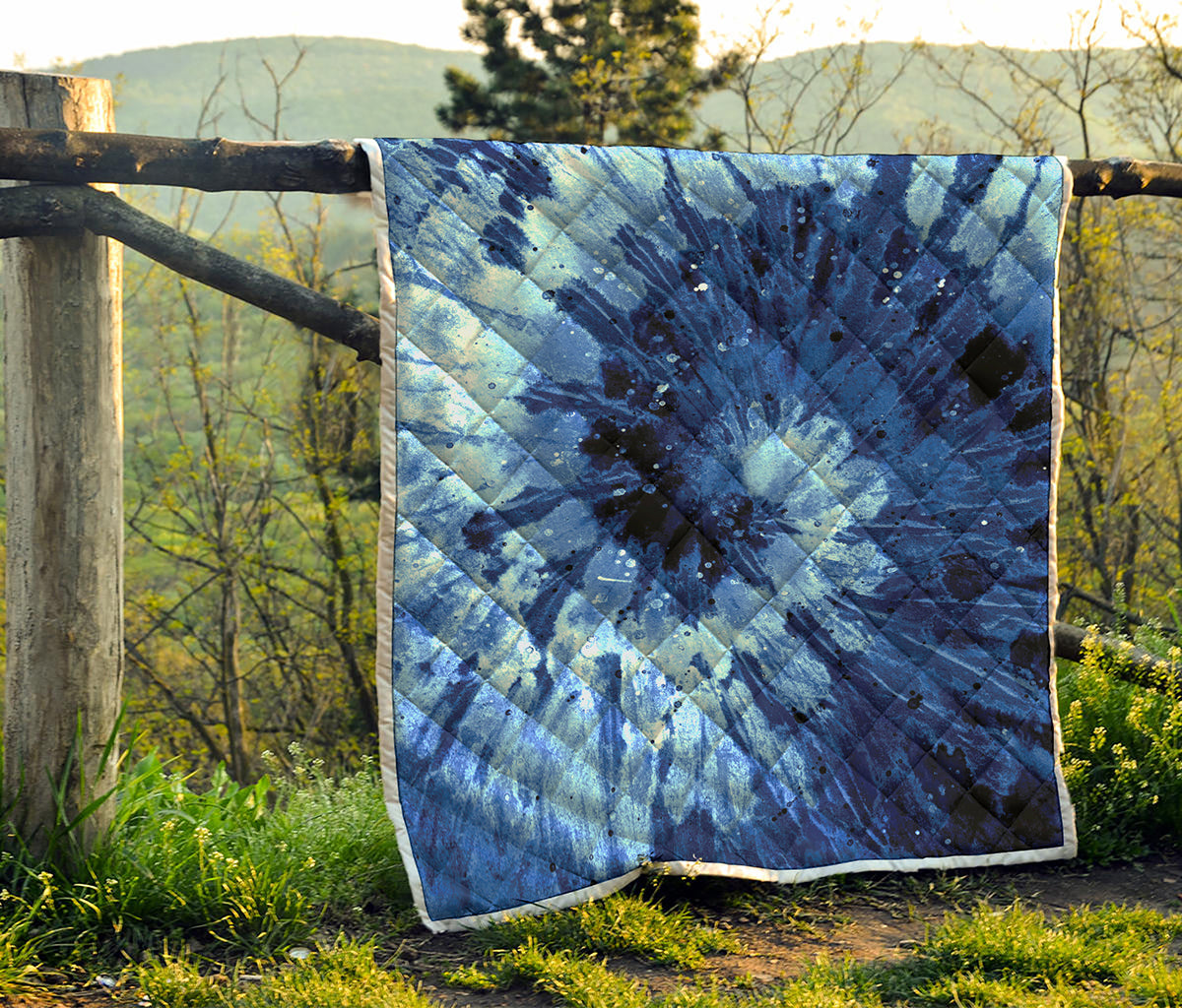 Blue And Black Tie Dye Print Quilt