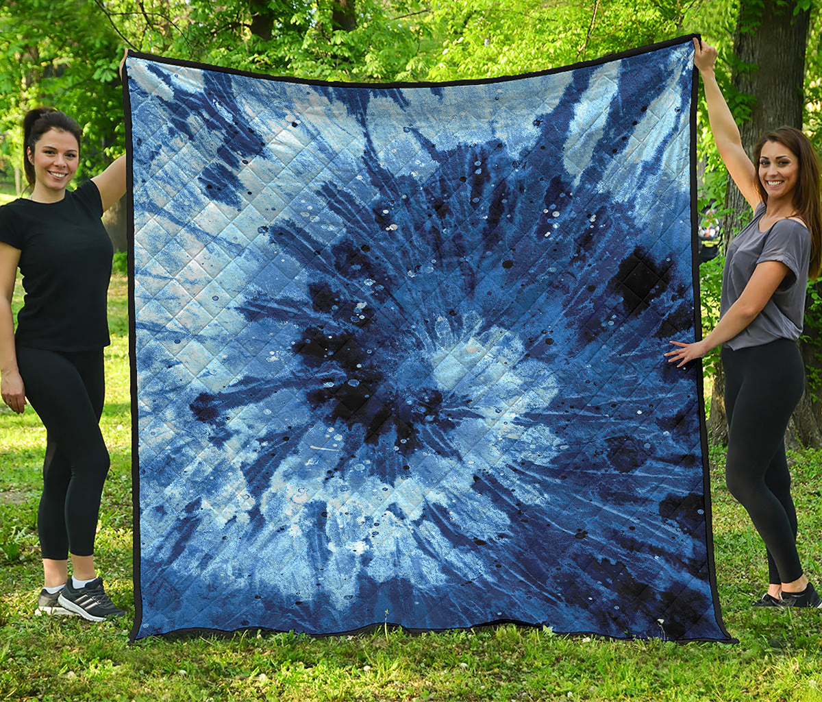 Blue And Black Tie Dye Print Quilt
