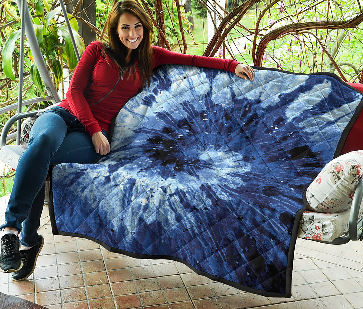 Blue And Black Tie Dye Print Quilt