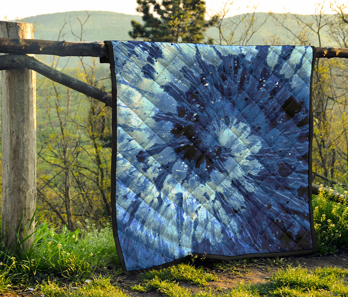 Blue And Black Tie Dye Print Quilt