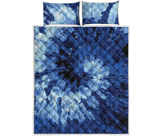 Blue And Black Tie Dye Print Quilt Bed Set