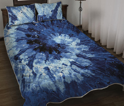 Blue And Black Tie Dye Print Quilt Bed Set