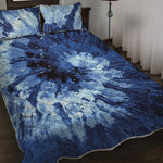 Blue And Black Tie Dye Print Quilt Bed Set