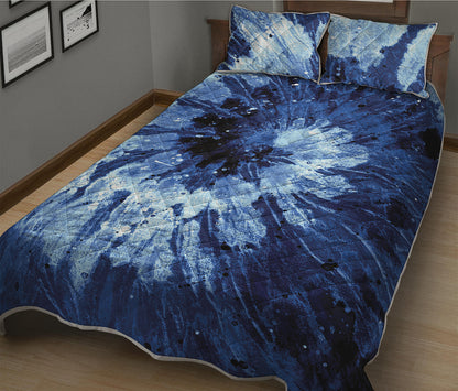 Blue And Black Tie Dye Print Quilt Bed Set