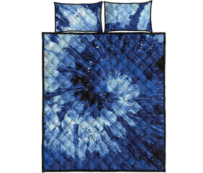 Blue And Black Tie Dye Print Quilt Bed Set
