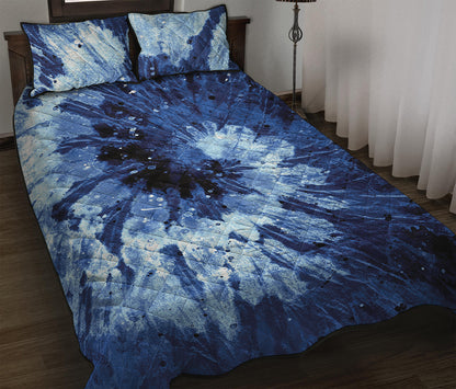 Blue And Black Tie Dye Print Quilt Bed Set
