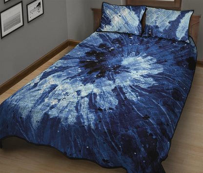 Blue And Black Tie Dye Print Quilt Bed Set
