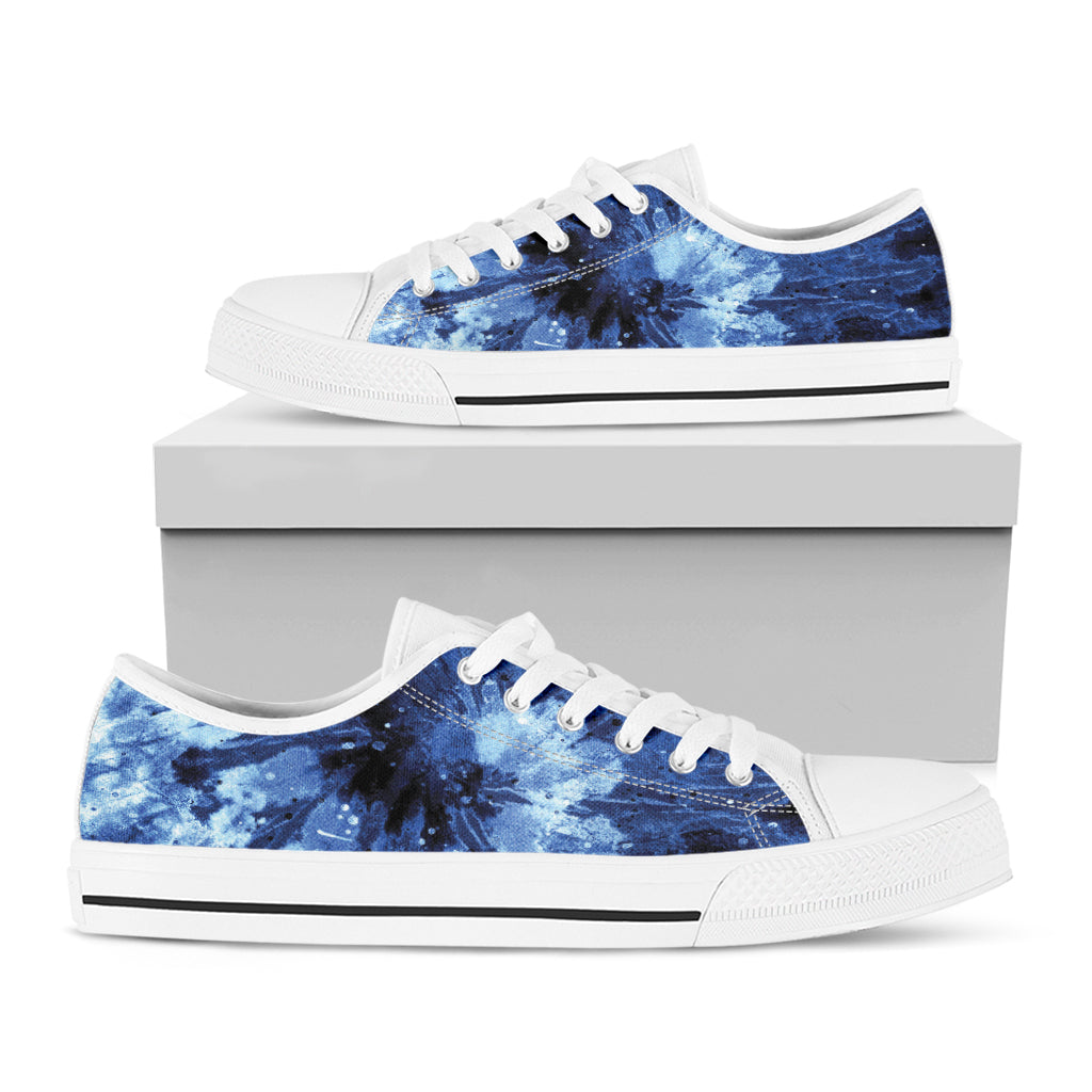 Blue And Black Tie Dye Print White Low Top Shoes