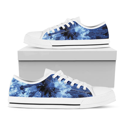 Blue And Black Tie Dye Print White Low Top Shoes