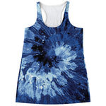 Blue And Black Tie Dye Print Women's Racerback Tank Top