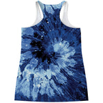 Blue And Black Tie Dye Print Women's Racerback Tank Top