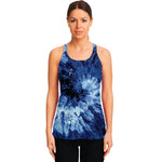 Blue And Black Tie Dye Print Women's Racerback Tank Top