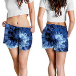 Blue And Black Tie Dye Print Women's Shorts