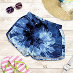 Blue And Black Tie Dye Print Women's Shorts
