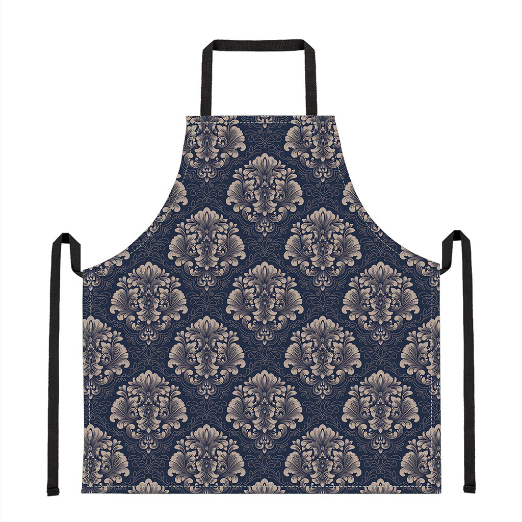 Blue And Brown Damask Pattern Print Apron