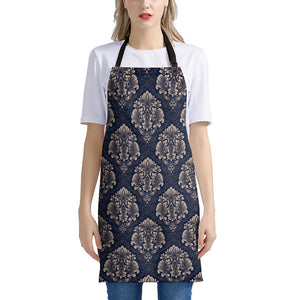 Blue And Brown Damask Pattern Print Apron