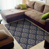 Blue And Brown Damask Pattern Print Area Rug