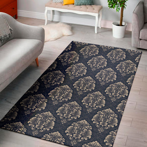 Blue And Brown Damask Pattern Print Area Rug