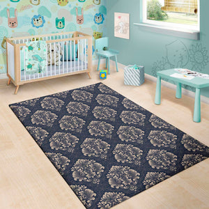 Blue And Brown Damask Pattern Print Area Rug