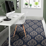 Blue And Brown Damask Pattern Print Area Rug