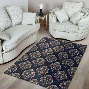 Blue And Brown Damask Pattern Print Area Rug