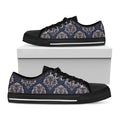 Blue And Brown Damask Pattern Print Black Low Top Sneakers