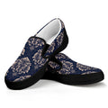 Blue And Brown Damask Pattern Print Black Slip On Sneakers