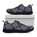 Blue And Brown Damask Pattern Print Black Running Shoes