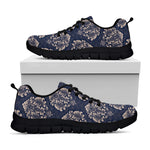 Blue And Brown Damask Pattern Print Black Sneakers