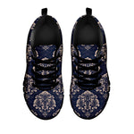 Blue And Brown Damask Pattern Print Black Sneakers