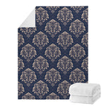 Blue And Brown Damask Pattern Print Blanket