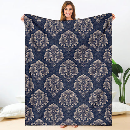Blue And Brown Damask Pattern Print Blanket