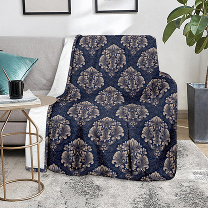 Blue And Brown Damask Pattern Print Blanket