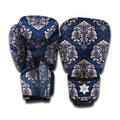 Blue And Brown Damask Pattern Print Boxing Gloves