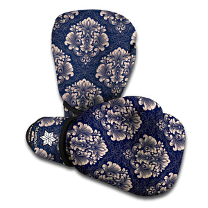 Blue And Brown Damask Pattern Print Boxing Gloves