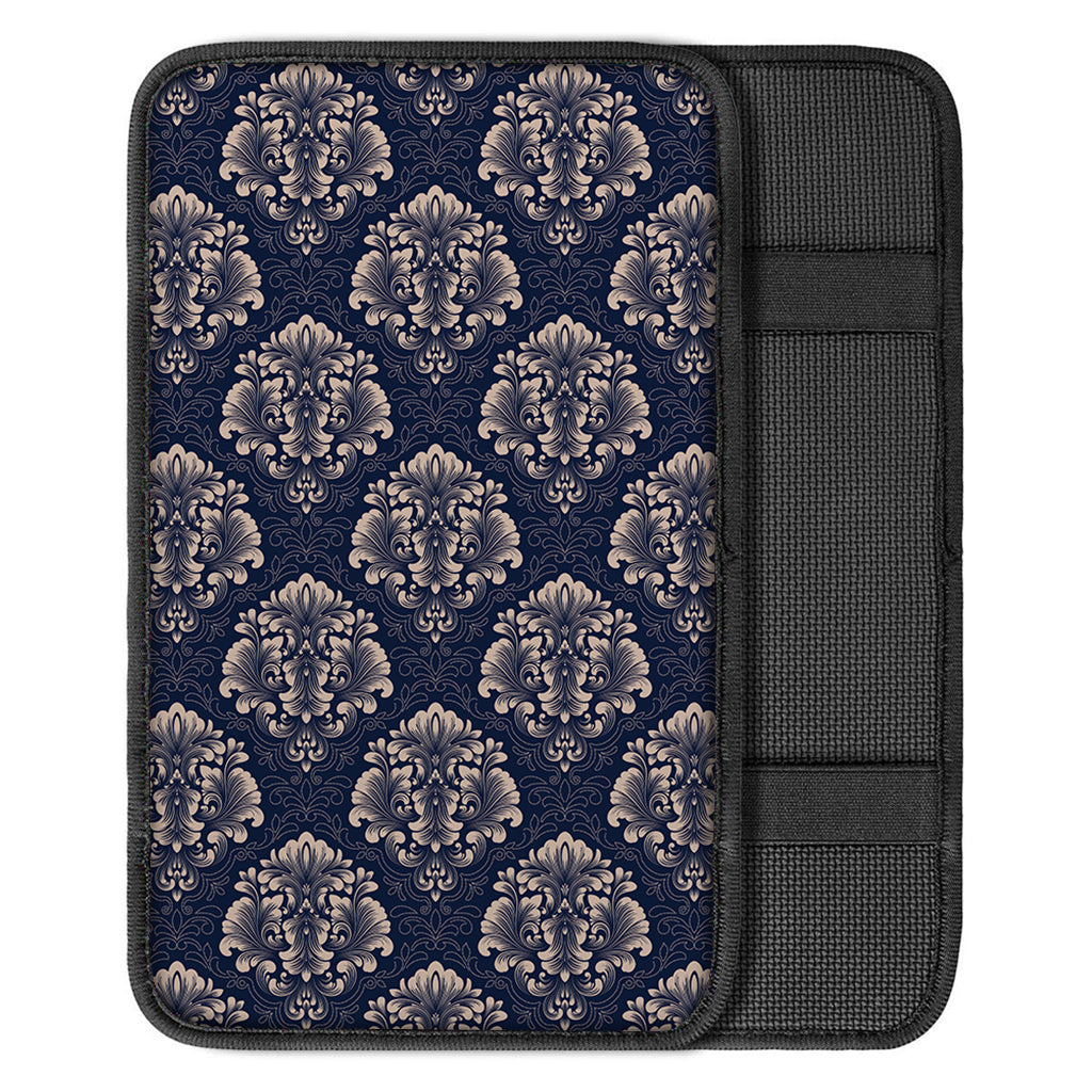 Blue And Brown Damask Pattern Print Car Center Console Cover