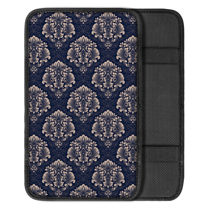 Blue And Brown Damask Pattern Print Car Center Console Cover