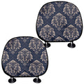 Blue And Brown Damask Pattern Print Car Headrest Covers