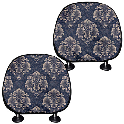 Blue And Brown Damask Pattern Print Car Headrest Covers