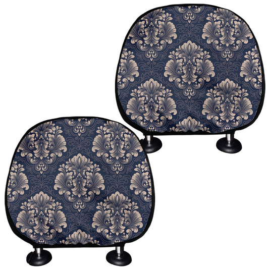 Blue And Brown Damask Pattern Print Car Headrest Covers