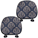 Blue And Brown Damask Pattern Print Car Headrest Covers