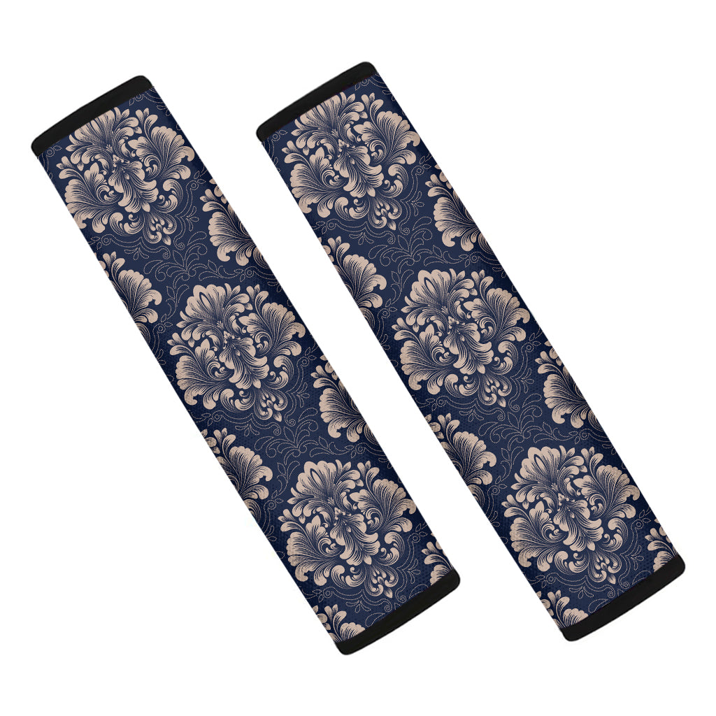 Blue And Brown Damask Pattern Print Car Seat Belt Covers