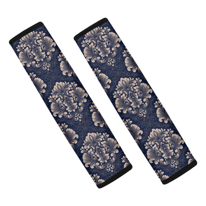 Blue And Brown Damask Pattern Print Car Seat Belt Covers