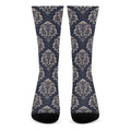 Blue And Brown Damask Pattern Print Crew Socks