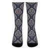 Blue And Brown Damask Pattern Print Crew Socks